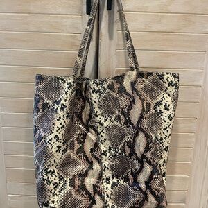 Saks Fifth Avenue faux python Tote lightweight packable cream and gray colors